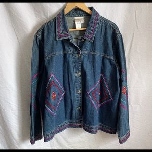 Vintage 90s Plus size oversized embroidered Southwest Jean jacket